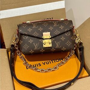 Louis Vuitton Monogram Crossbody with Gold Chain and Brown Accents